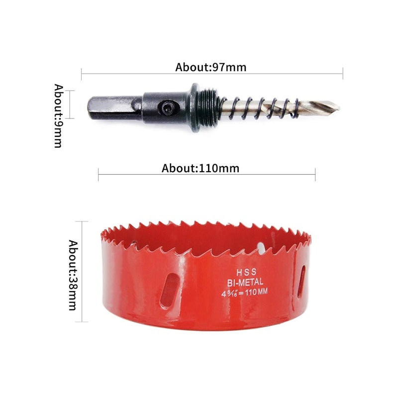Laiwei Hole Saw Drill Bit HSS Hole Cutter with Arbor for Wood,PVC Board and Plasterboard(4-5/16"(110mm Hole Saw)) - Image 2