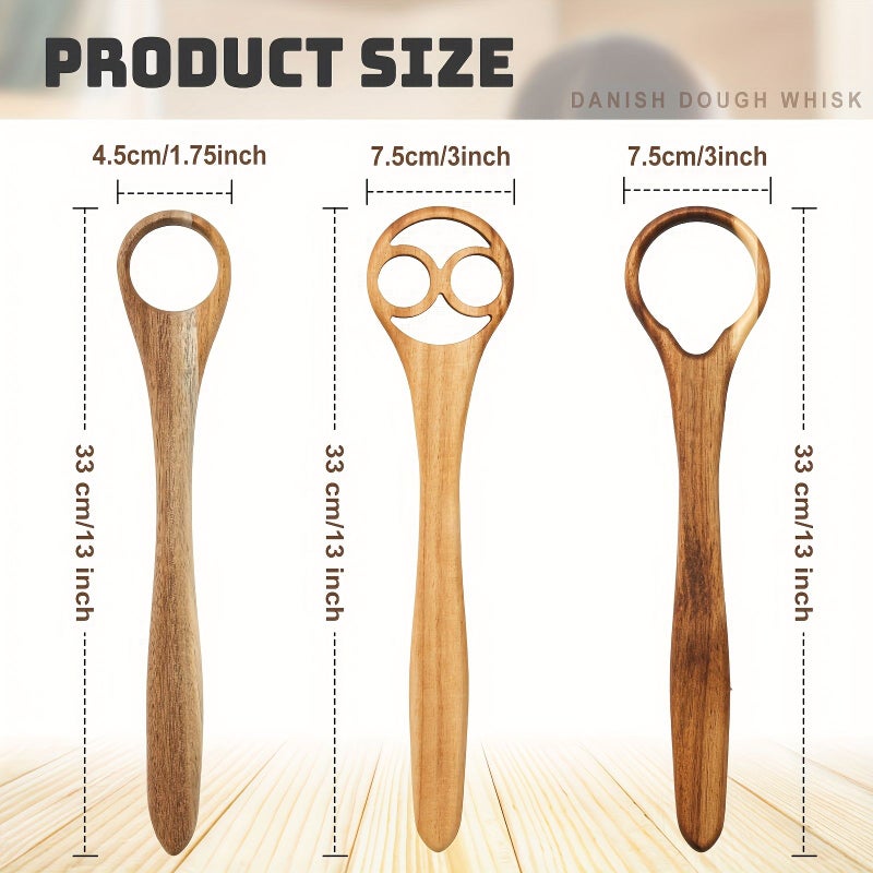 3 Pcs 13 Inch Wooden Dough Mixer For Bread Baking Yeast Mixing Tool - Image 5