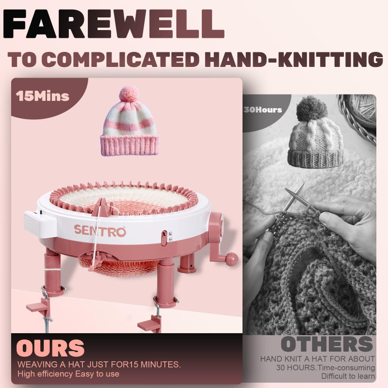 SENTRO Upgraded 48 Needle Knitting Machine, Circle Knit Loom Machine with Row Counter and Hand Crank,Crochet Knitting Loom Machine for Beginners and Seasoned Knitters - Image 3