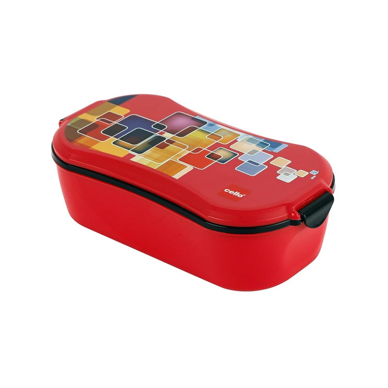 Cello CELLO Doppler Steel Lunch Box for Kids Adults, Red | Insulated Tiffin Keeps Food Warm | 2 Compartments with Locking Lid | Spill Leak Proof | Ideal for Office, School, Picnic & Travelling  - Image 2