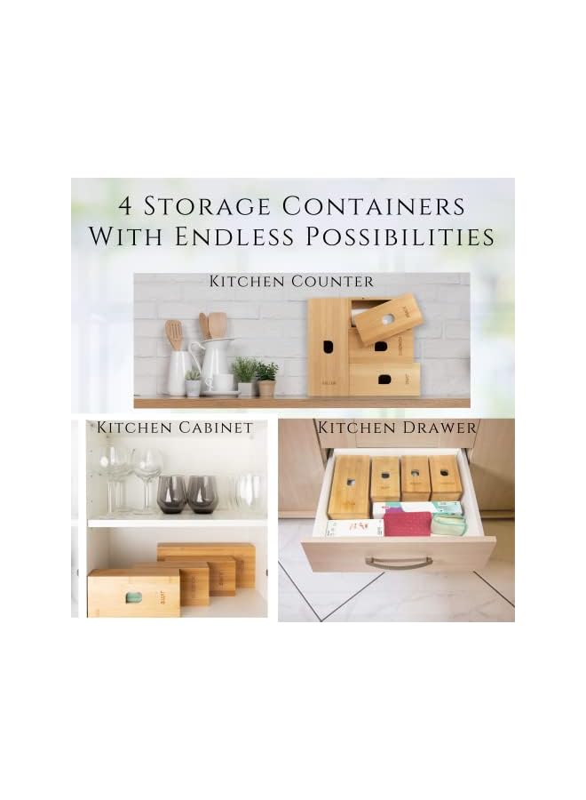 PROMASS Bag Organizer for drawer-Set of 4 bamboo containers for ziplock or plastic bags, with closable lid-Suitable for Gallon,Quart,Snack,Sandwich Storage Bags Compatible with most storage bag brands  - Image 4
