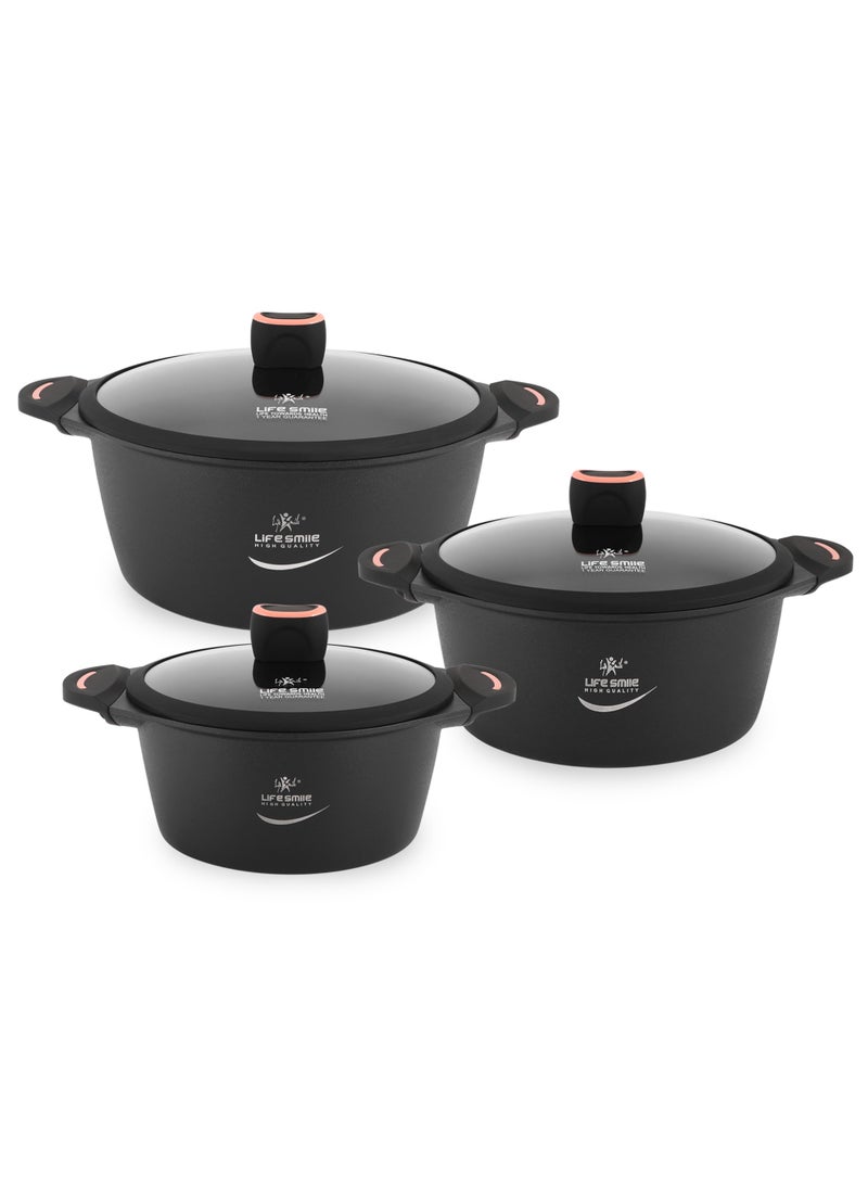 Life Smile 6pcs Non-Stick Cookware Set – Titanium Coating Cookwares & Oven-Safe Aluminium Pots Set | Includes 24/28/32cm Casseroles with Lids - Image 1