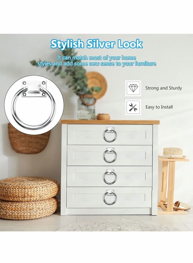 Y&D Drop Pull Ring Zinc Alloy Wooden Door Knocker Round Chair Pulls Handle Wardrobe Furniture Cabinet Knobs with Screws for Drawer, Shiny Silver,100*54*36mm  - Image 2