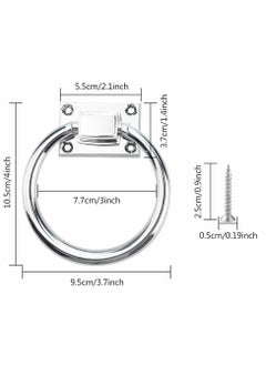 Y&D Drop Pull Ring Zinc Alloy Wooden Door Knocker Round Chair Pulls Handle Wardrobe Furniture Cabinet Knobs with Screws for Drawer, Shiny Silver,100*54*36mm  - Image 5