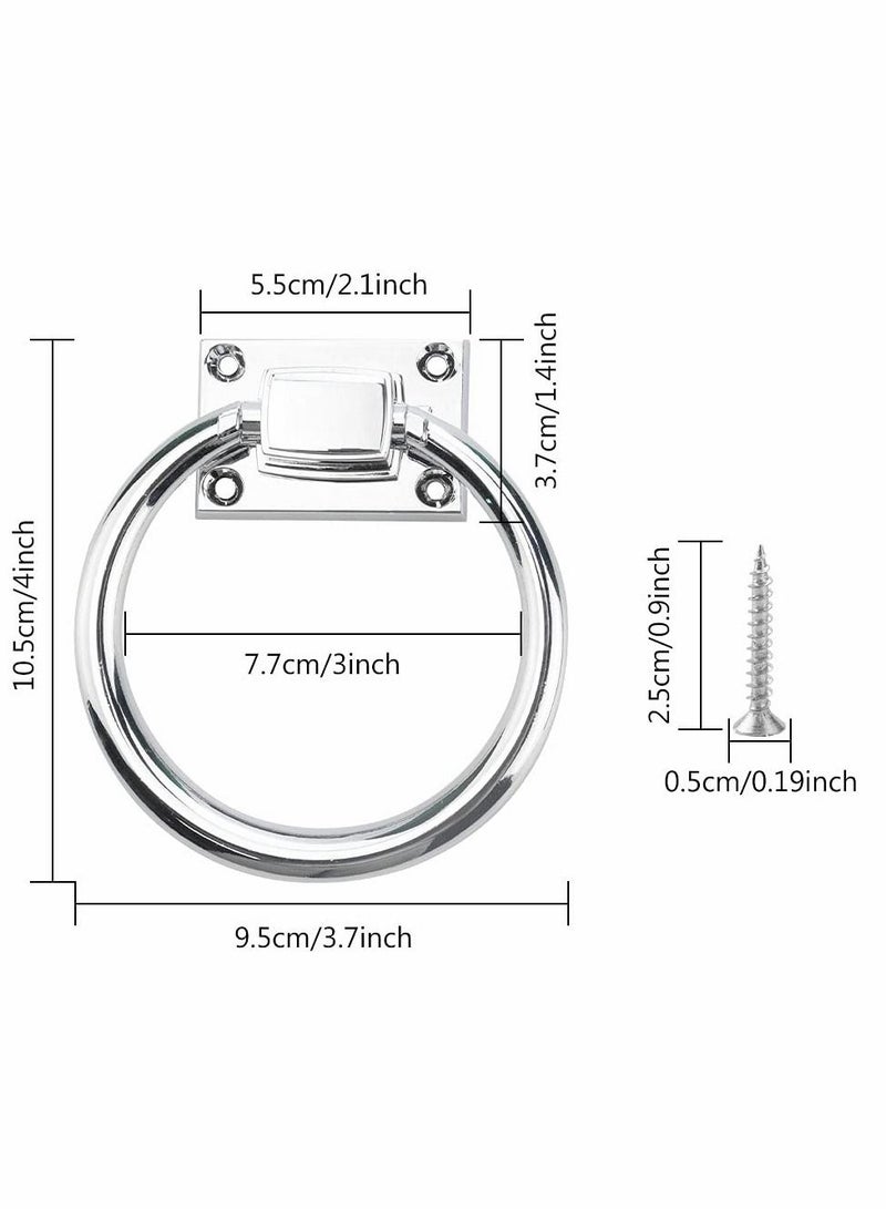 Y&D Drop Pull Ring Zinc Alloy Wooden Door Knocker Round Chair Pulls Handle Wardrobe Furniture Cabinet Knobs with Screws for Drawer, Shiny Silver,100*54*36mm  - Image 5