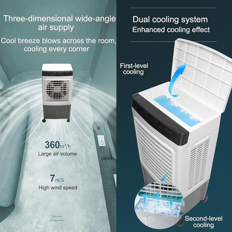 TDOO Portable Evaporative Cooler, Swamp Air Conditioner with 40L Tank, 120° Oscillation, 3 Speeds & Remote Control Air Cooler for Large Room, Garage, Yard, Commercial Use - Image 3