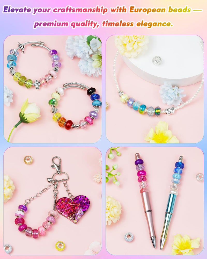 FIVEIZERO 231PCS FIVEIZERO European Large Hole Beads for Jewelry Making â€“ 12 Colors Glass Big Hole Spacer Beads with Metal Charms for Bracelets, Necklaces, Pens & DIY Crafts - Image 5