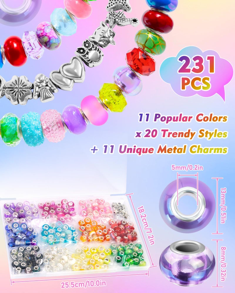 FIVEIZERO 231PCS FIVEIZERO European Large Hole Beads for Jewelry Making â€“ 12 Colors Glass Big Hole Spacer Beads with Metal Charms for Bracelets, Necklaces, Pens & DIY Crafts - Image 2