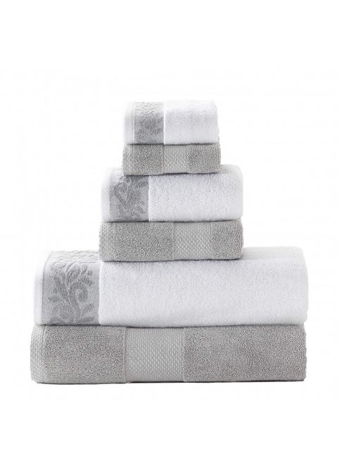 Modern Threads 600 GSM 6-Piece Towel Set with Filgree Jacquard Border, Silver