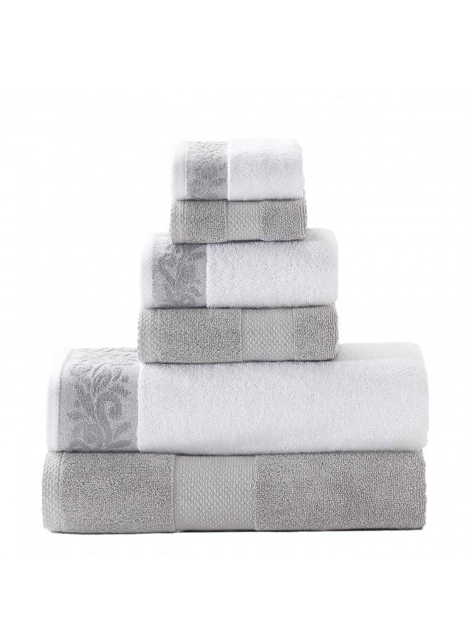 Modern Threads Modern Threads 600 GSM 6-Piece Towel Set with Filgree Jacquard Border, Silver  - Image 1