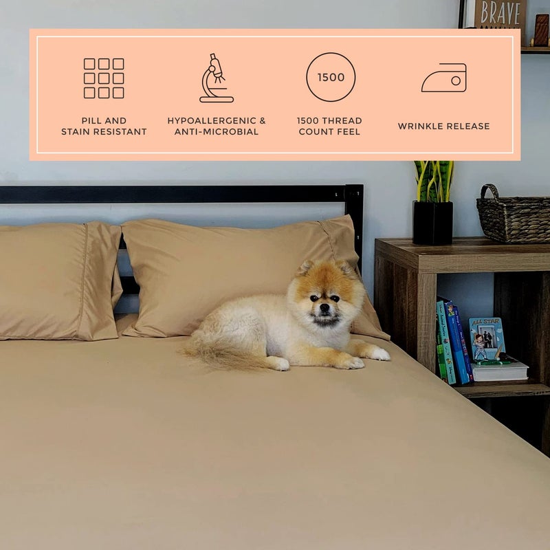 PeachSkinSheets مجموعة ورقة Mocha Light Peachskinsha - مستوى 1500TC من النعومة - أوراق تبريد ناعمة إضافية للنوم الساخن والتعرق الليلي - XL بالحجم الكامل  - Image 4