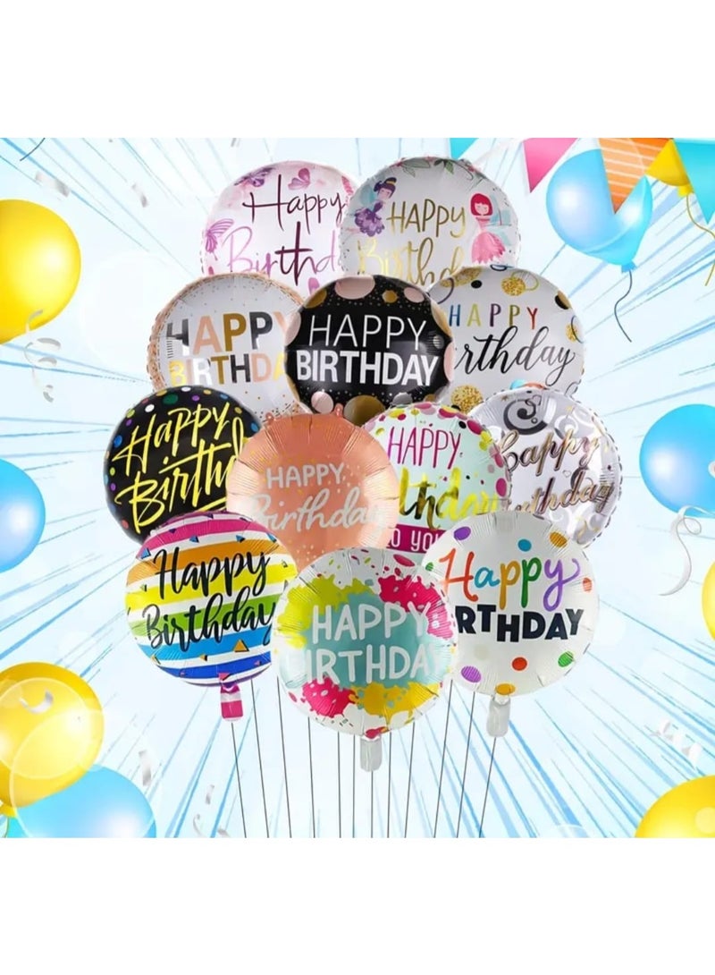 LDQ 10pcs 18-Inch Round Happy Birthday Foil Balloons – Vibrant Mixed Colors, Durable Aluminum, Easy to Inflate & Deflate, Perfect for Birthday Parties & Celebrations - Image 1