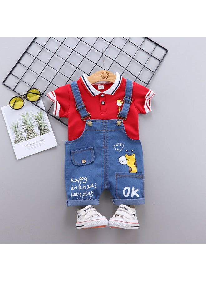 Infant Baby Boys & Girls Summer Cartoon Casual Suspender Shorts Two-piece Set - Image 1