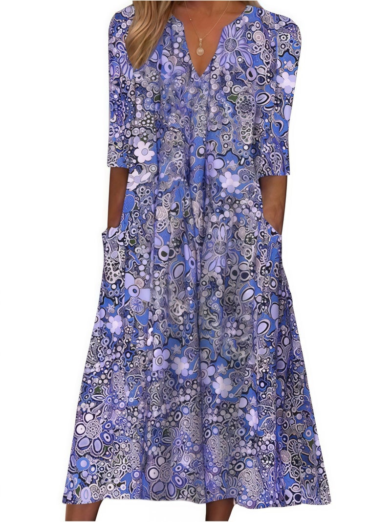 2025 Summer Floral Print V-Neck Pocket Dress - Image 5