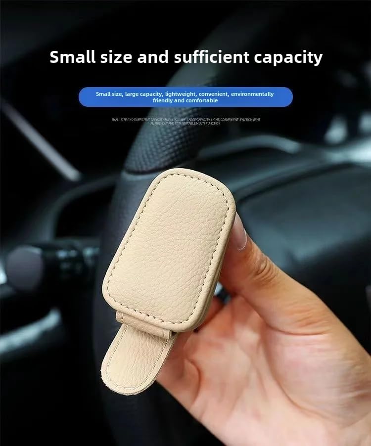 JVCV حاملي نظارات شمسية JVCV® 2 عبوة لسيارة - حامل نظارات جلد مغناطيسي ومشبك بطاقة تذكرة - ملحقات سيارة (2 عبوة - بيج) - Image 3