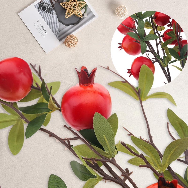 Woration 3PCS Artificial Pomegranate Tree Branches 37.4 inch Fake Vivid Fruit Pomegranate Berries Branches Lifelike Props Vase Home Party Decoration - Image 5