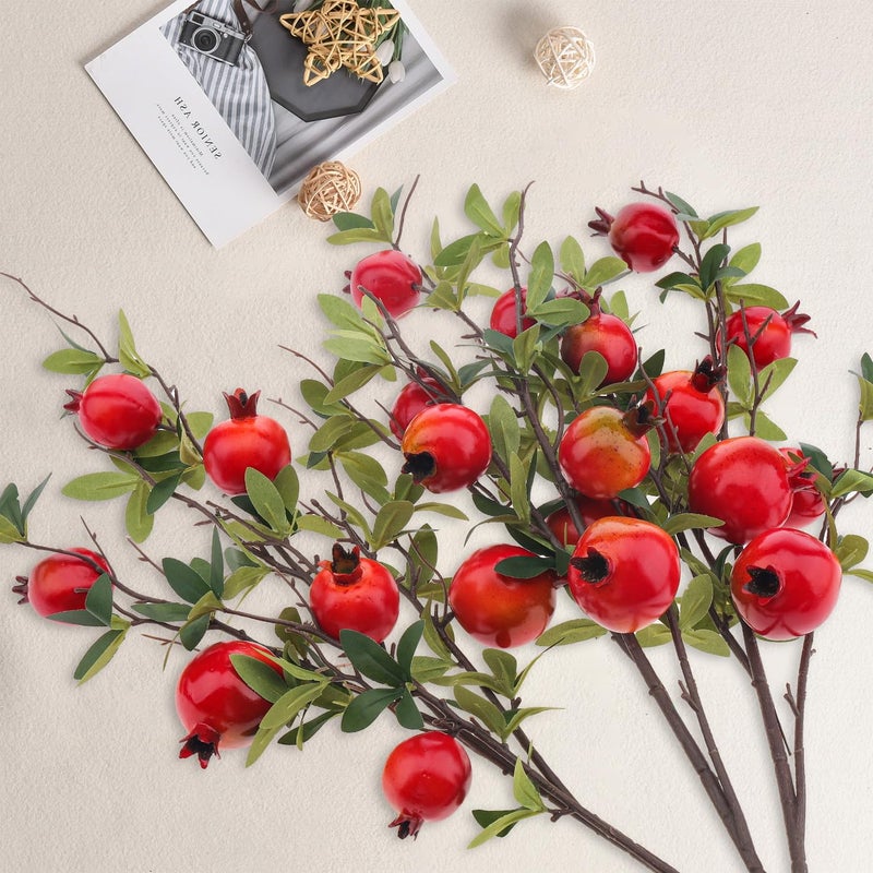 Woration 3PCS Artificial Pomegranate Tree Branches 37.4 inch Fake Vivid Fruit Pomegranate Berries Branches Lifelike Props Vase Home Party Decoration - Image 3
