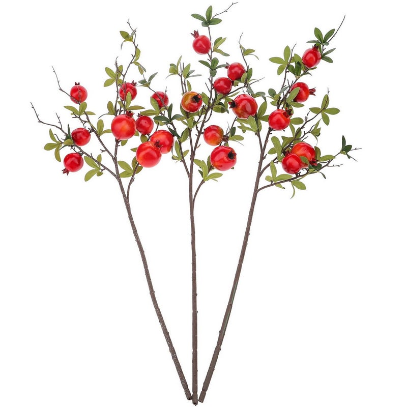 Woration 3PCS Artificial Pomegranate Tree Branches 37.4 inch Fake Vivid Fruit Pomegranate Berries Branches Lifelike Props Vase Home Party Decoration - Image 4