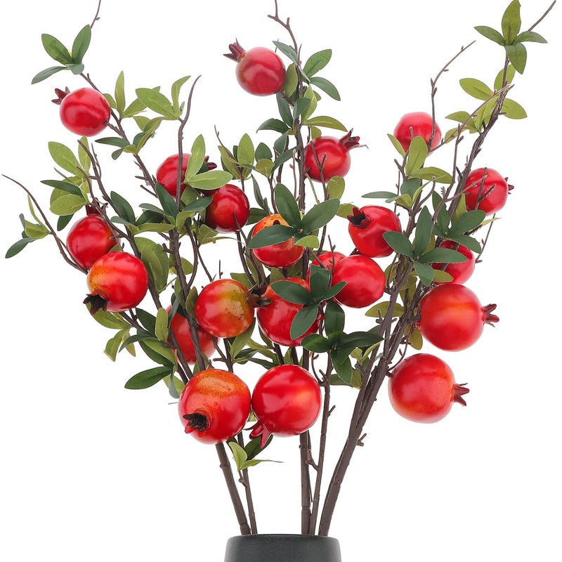 Woration 3PCS Artificial Pomegranate Tree Branches 37.4 inch Fake Vivid Fruit Pomegranate Berries Branches Lifelike Props Vase Home Party Decoration - Image 1