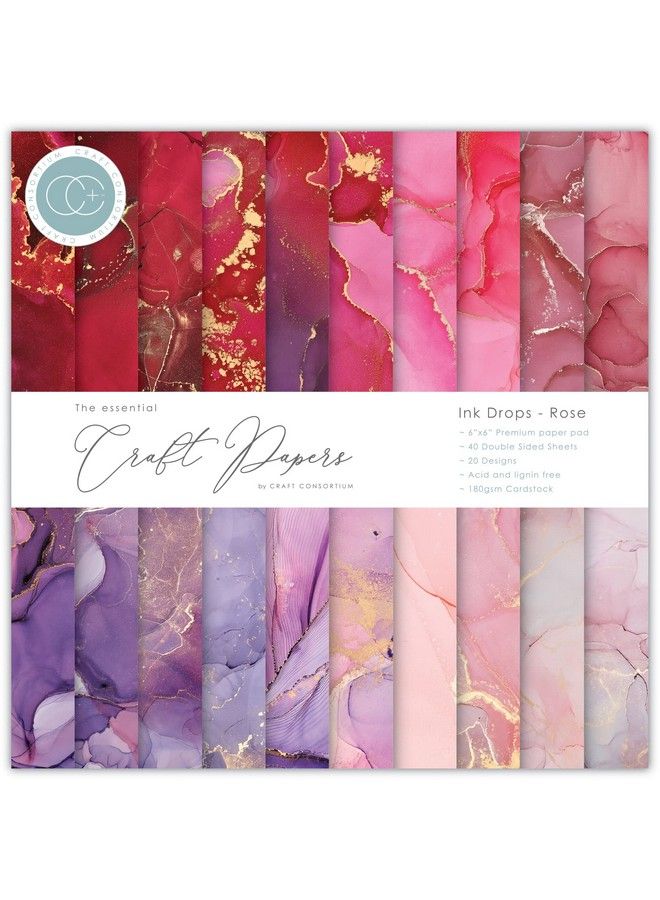 CRAFT CONSORTIUM Doublesided Paper Pad 6"X6" 40 Pkgink Drops Rose 20 Designs Cpad022B - Image 1