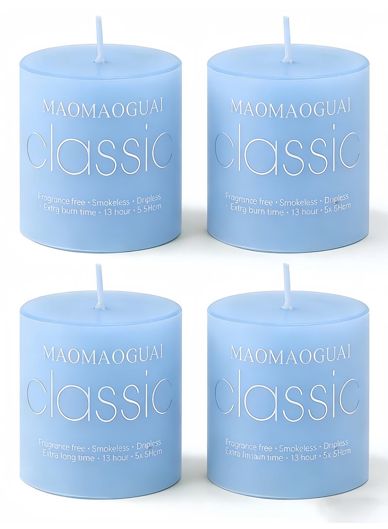4 Pack Blue Ocean Scented Candles, Smokeless Dripless Pillar Candles, 13 Hours Long Burning Fragrance Candle Set for Home, Weddings, Parties, Dinner Table Decor, Gift Boxed Aromatherapy Candles - Image 1