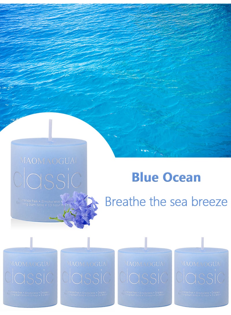 4 Pack Blue Ocean Scented Candles, Smokeless Dripless Pillar Candles, 13 Hours Long Burning Fragrance Candle Set for Home, Weddings, Parties, Dinner Table Decor, Gift Boxed Aromatherapy Candles - Image 2