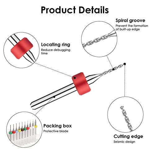 Prasacco 20 Pcs Micro Drill Bit Set Micro Drill Bits Tungsten Steel PCB Print Circuit Board Flute CNC Router Bits Shank for Rough Stone Jewelry Punching Engraving (0.1-1.0 mm) - Image 3