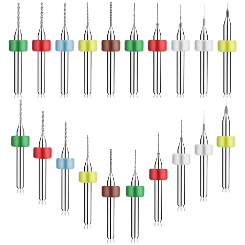 Prasacco 20 Pcs Micro Drill Bit Set Micro Drill Bits Tungsten Steel PCB Print Circuit Board Flute CNC Router Bits Shank for Rough Stone Jewelry Punching Engraving (0.1-1.0 mm) - Image 1