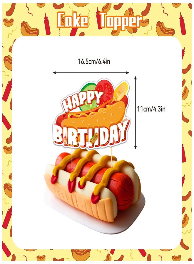 LHDUOFA Hot Dog Party Supplies - Birthday Decorations Including Fast Food Happy Banner, Cake Topper, Cupcake Toppers, Balloons for Baby Shower - Image 4