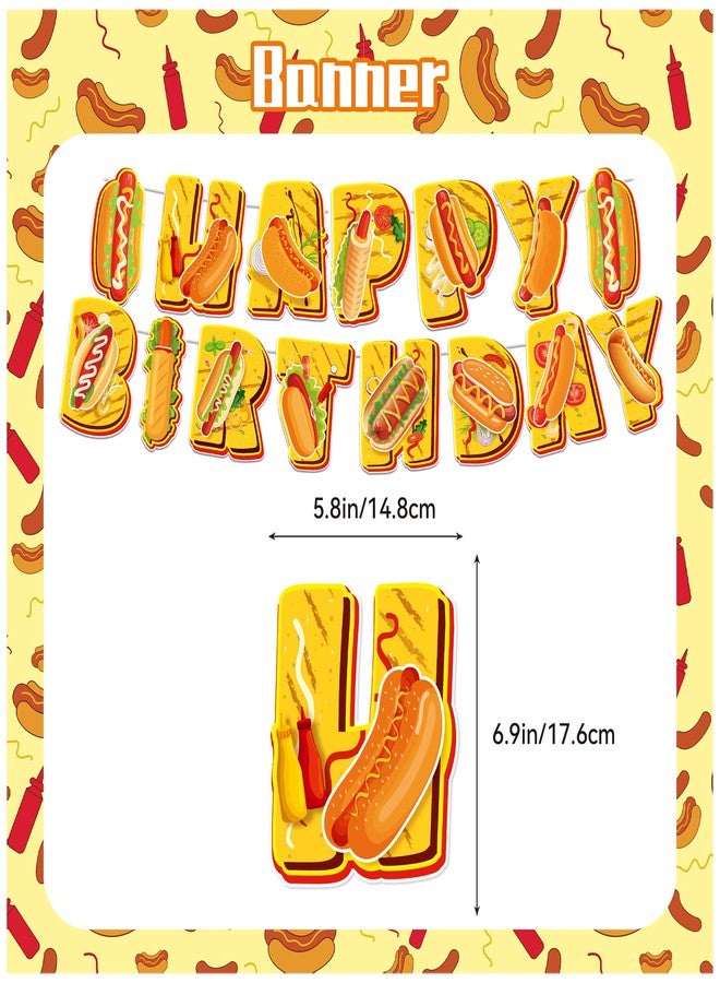 LHDUOFA Hot Dog Party Supplies - Birthday Decorations Including Fast Food Happy Banner, Cake Topper, Cupcake Toppers, Balloons for Baby Shower - Image 3