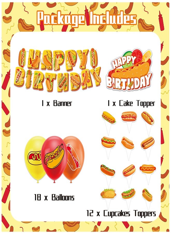 LHDUOFA Hot Dog Party Supplies - Birthday Decorations Including Fast Food Happy Banner, Cake Topper, Cupcake Toppers, Balloons for Baby Shower - Image 2