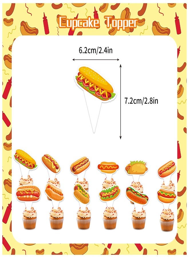 LHDUOFA Hot Dog Party Supplies - Birthday Decorations Including Fast Food Happy Banner, Cake Topper, Cupcake Toppers, Balloons for Baby Shower - Image 5