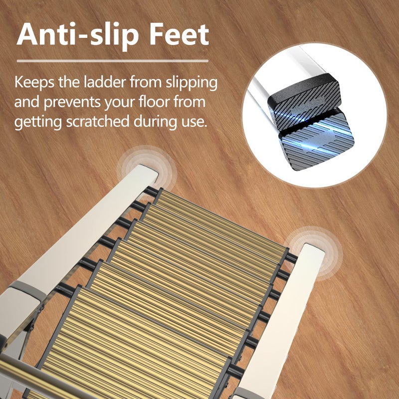 GameGem 6 Step Ladder for 12 Feet High Ceiling, Lightweight Aluminum Folding Step Stool with Convenient Handgrip, Stepladders with Anti-Slip and Wide Pedal for Home Use Space Saving - Gold - Image 5