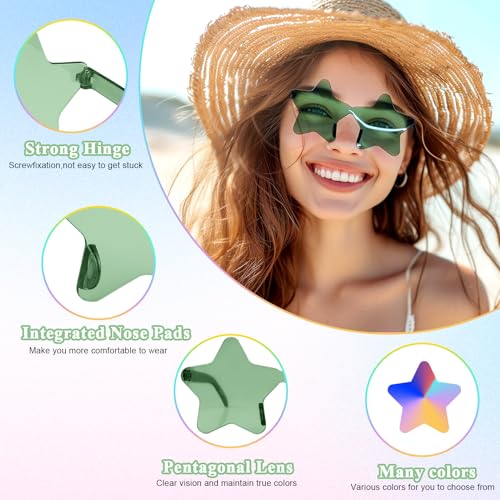 NACHLYNN 12 Pcs Rimless Star Shaped Sunglasses Green Transparent Sunglasses Pentagram Glasses for St. Patrick Day Christmas - Image 2