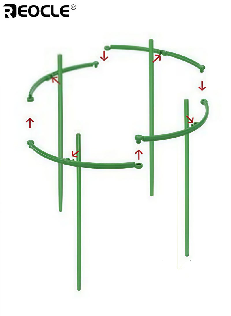 ريوكل مجموعة من 5 حلقات دعم للنباتات مصنوعة من البلاستيك، قابلة للتكديس، تستخدم في الحدائق لدعم الزهور والنباتات المتسلقة، تصميم متين بلون أخضر جذاب، مناسبة لتزيين الشرفات والساحات، قابلة للتجميع والتخزين بسهولة - Image 4