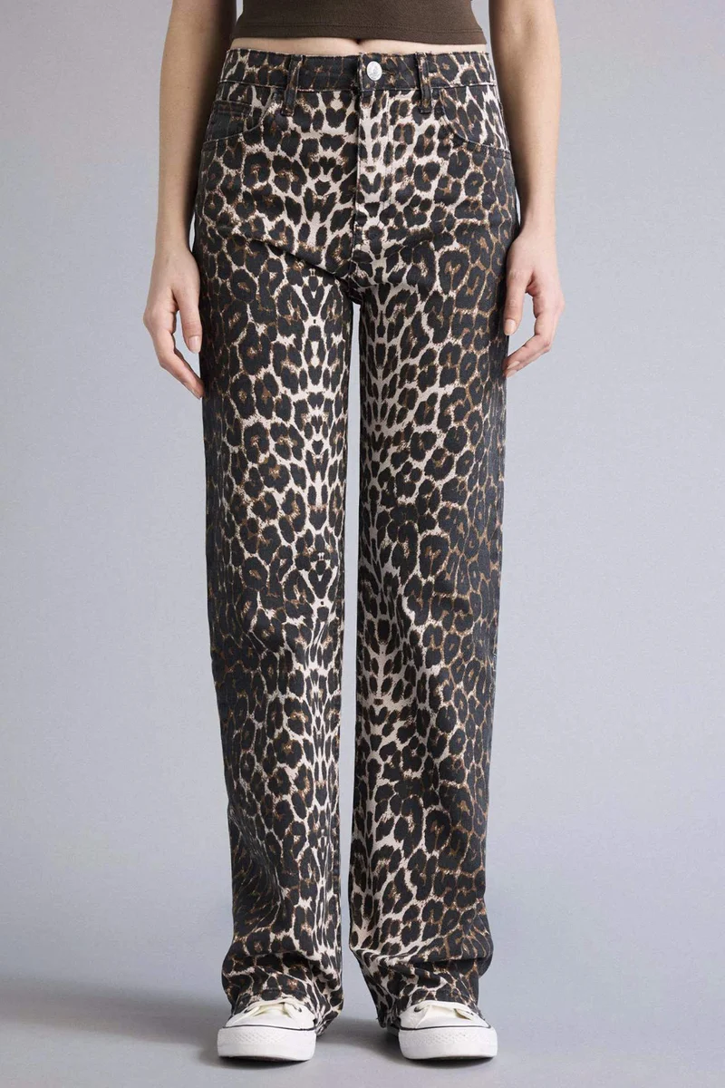 Defacto  Straight Fit tall hem Animal Print Gabardine Trousers for Women | Best Price UAE