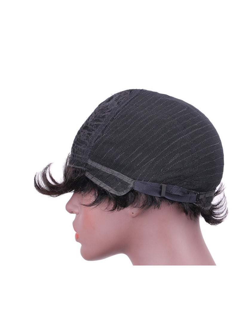 باروكة شعر بشري قصيرة بدون لاصق يمكن ارتداؤها بدون لاصق، شعر مستعار بشري أسود طبيعي بدون دانتيل مصنوع آليًا للنساء - Image 5