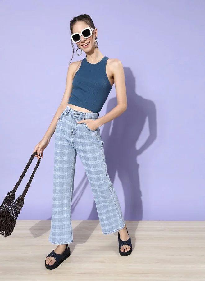 STREET 9 BASICS Stunning Blue Solid Cropped Top for Women
