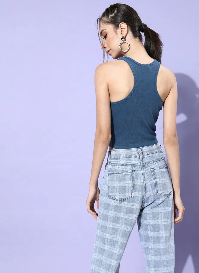 STREET 9 BASICS Stunning Blue Solid Cropped Top for Women