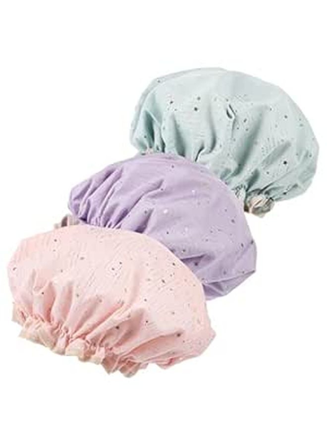 Waterproof Shower Cap 3 Pack Double Layer Breathable Thick Hair Bonnet For Adults - Image 1