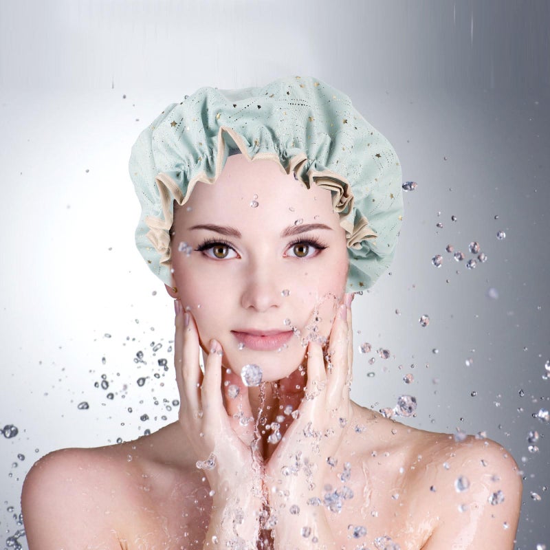 Waterproof Shower Cap 3 Pack Double Layer Breathable Thick Hair Bonnet For Adults - Image 4