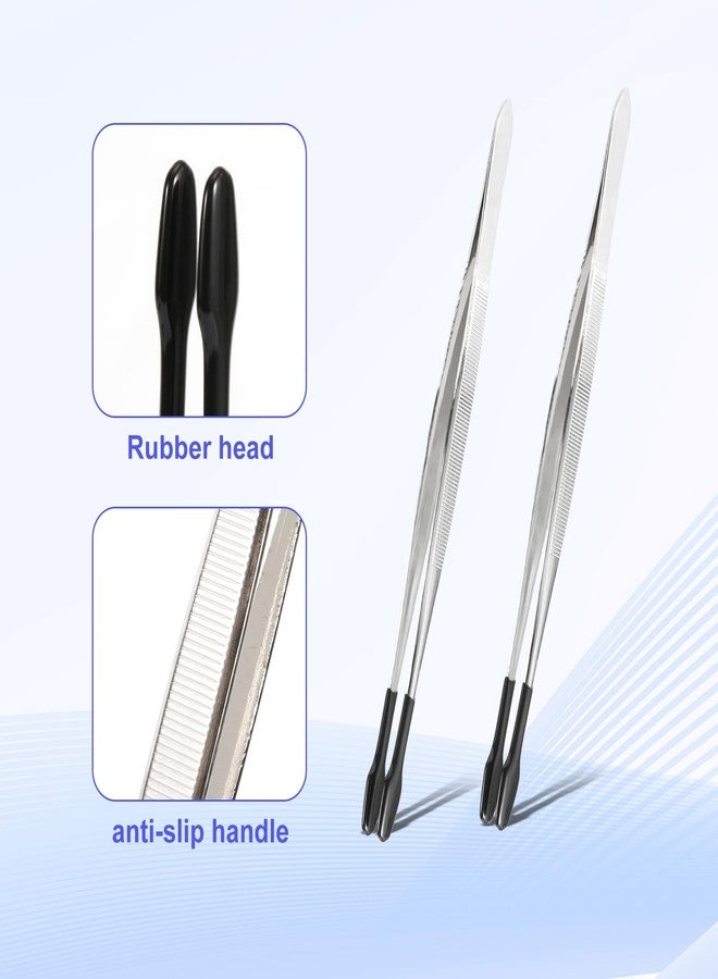 PEUTIER 2pcs Tweezers with Rubber Tips, Anti-Slip Straight Flat Tipped Tweezers Soft non Marring Crafting Tweezers Tools for Gem Coin Stamp Bead Making, Medium, Black - Image 3