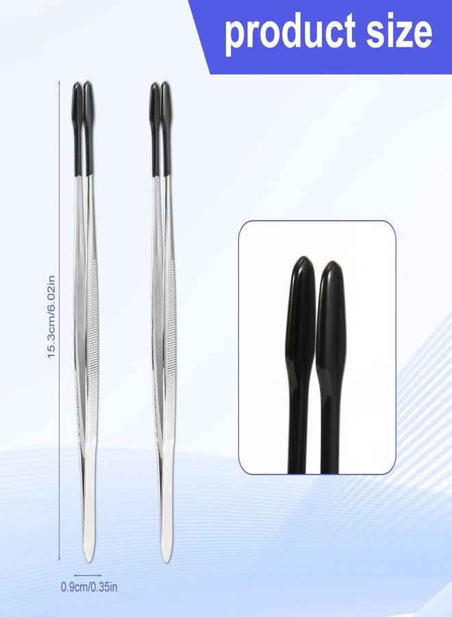 PEUTIER 2pcs Tweezers with Rubber Tips, Anti-Slip Straight Flat Tipped Tweezers Soft non Marring Crafting Tweezers Tools for Gem Coin Stamp Bead Making, Medium, Black - Image 2