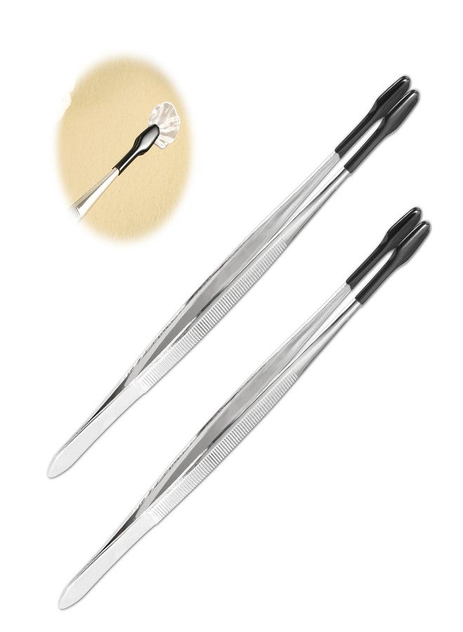 PEUTIER 2pcs Tweezers with Rubber Tips, Anti-Slip Straight Flat Tipped Tweezers Soft non Marring Crafting Tweezers Tools for Gem Coin Stamp Bead Making, Medium, Black - Image 1
