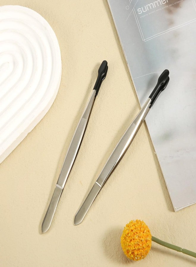 PEUTIER 2pcs Tweezers with Rubber Tips, Anti-Slip Straight Flat Tipped Tweezers Soft non Marring Crafting Tweezers Tools for Gem Coin Stamp Bead Making, Medium, Black - Image 4