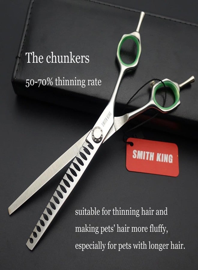 Smithking 7 inches Safe Dog Grooming Scissors Set with Round Tip,Straight & Thinning & Curved Shears Set with comb for Dog & Cat Grooming &human hair cutting (Green 4 in 1 with comb) - Image 5