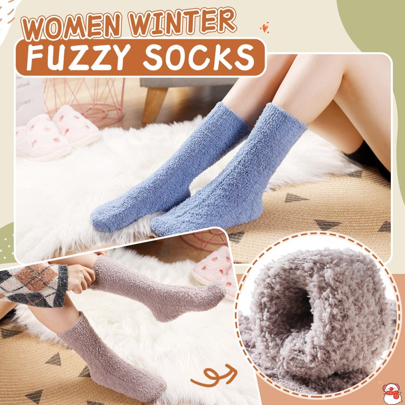 Velice Womens Fuzzy Socks Soft Cozy Fluffy Slipper Socks Winter Warm Plush Sleeping Christmas Socks 5 Pairs(Black/Grey/Blue) - Image 3