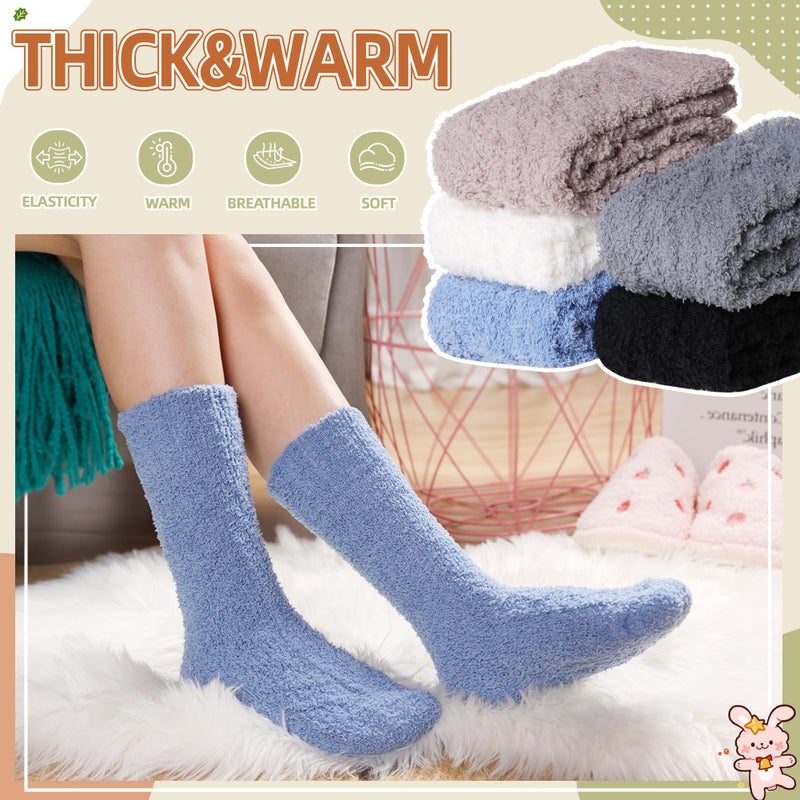 Velice Womens Fuzzy Socks Soft Cozy Fluffy Slipper Socks Winter Warm Plush Sleeping Christmas Socks 5 Pairs(Black/Grey/Blue) - Image 2