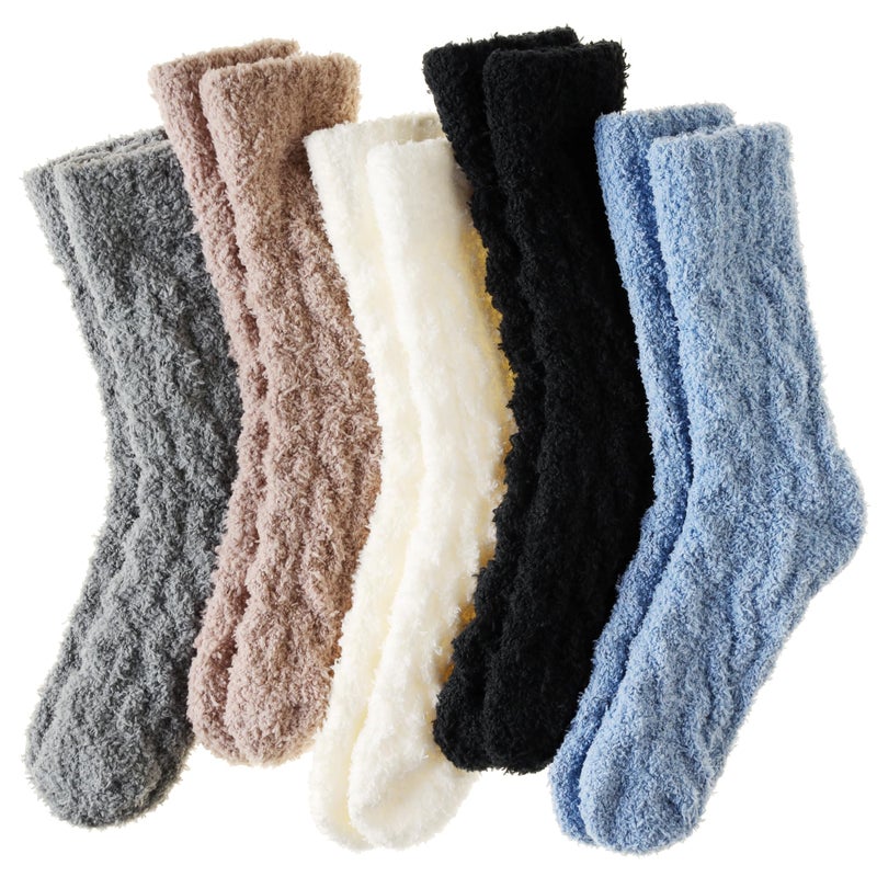 Velice Womens Fuzzy Socks Soft Cozy Fluffy Slipper Socks Winter Warm Plush Sleeping Christmas Socks 5 Pairs(Black/Grey/Blue) - Image 1