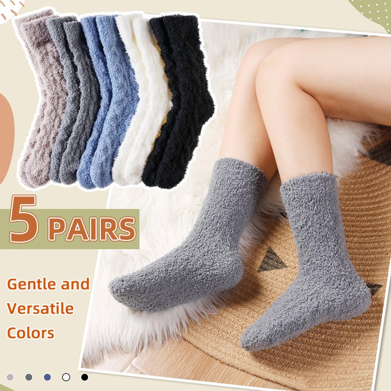 Velice Womens Fuzzy Socks Soft Cozy Fluffy Slipper Socks Winter Warm Plush Sleeping Christmas Socks 5 Pairs(Black/Grey/Blue) - Image 5